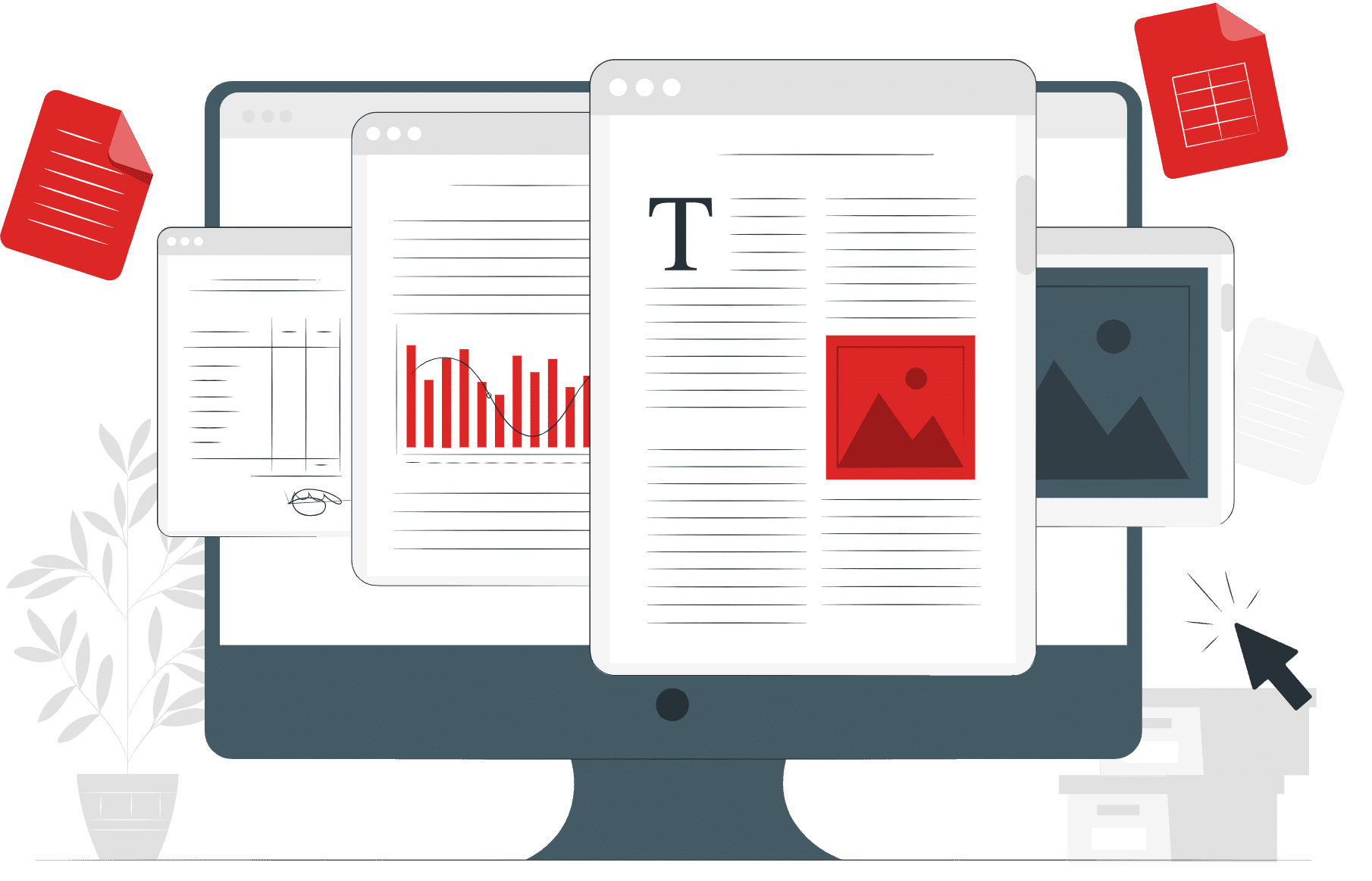 Desktop monitor with PDF documents being unlocked and converted